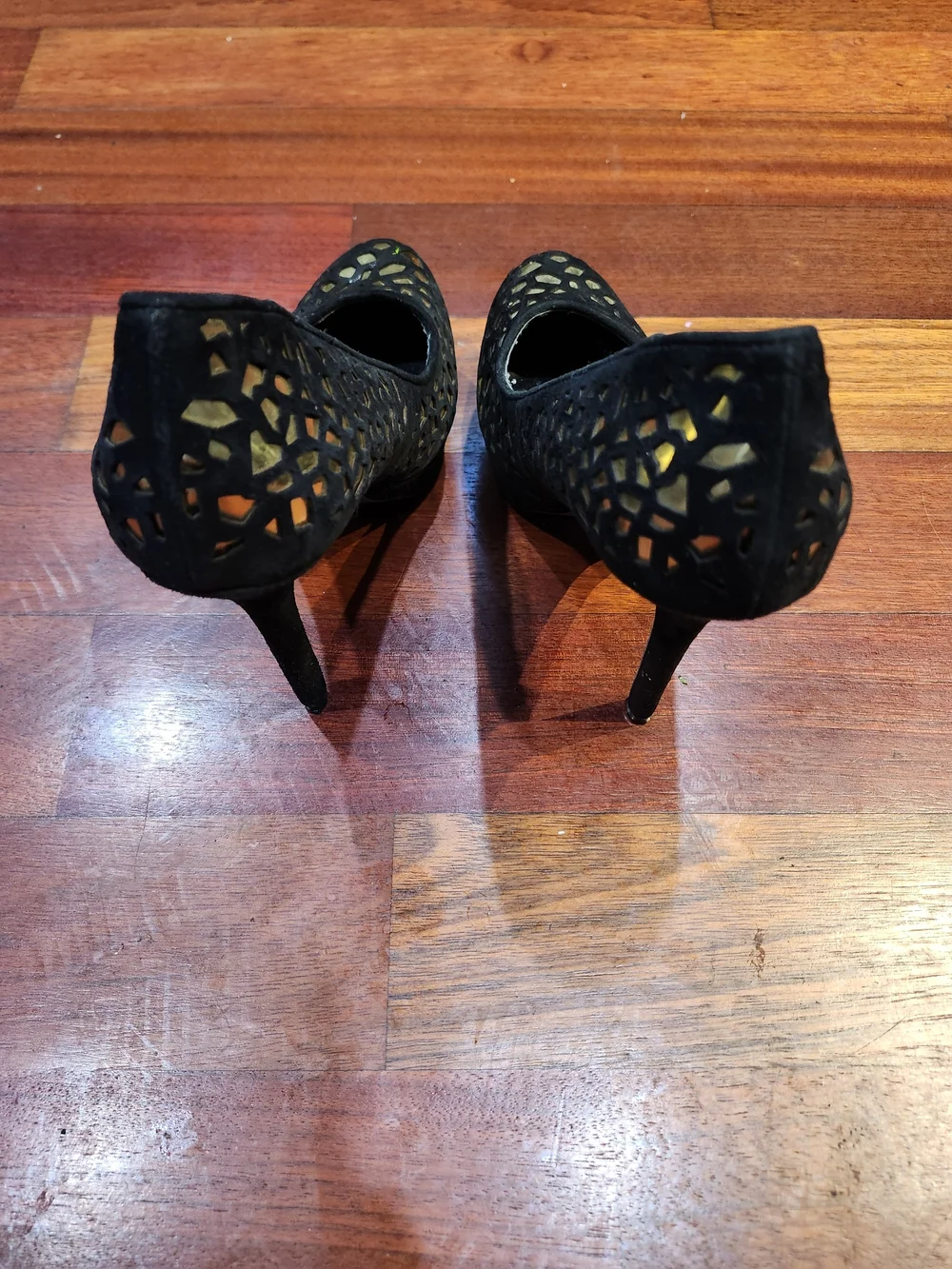 Colin Stuart Black and Gold Cutout Platform Pumps